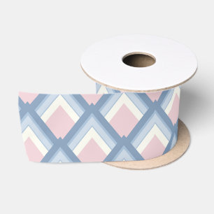 Abstracte geometrie, blauw, roze en gebroken wit satijnen lint