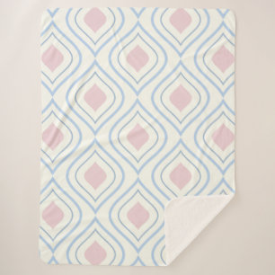 Abstracte geometrie, blauw, roze en gebroken wit sherpa deken