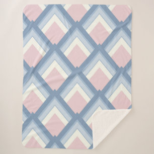 Abstracte geometrie, blauw, roze en gebroken wit sherpa deken