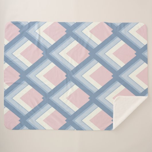 Abstracte geometrie, blauw, roze en gebroken wit sherpa deken (Voorkant (horizontaal))