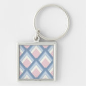 Abstracte geometrie, blauw, roze en gebroken wit sleutelhanger (Voorkant)