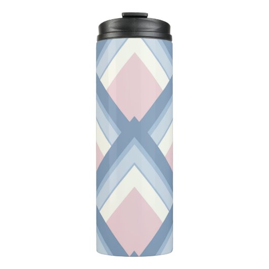 Abstracte geometrie, blauw, roze en gebroken wit thermosbeker (Voorkant)