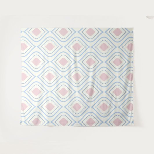 Abstracte geometrie, blauw, roze en gebroken wit wandkleed (Voorkant (horizontaal))