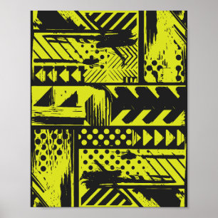 Abstracte geometrie in Limoen geel en zwart Poster