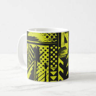 Abstracte geometrie in limoengeel en zwart koffiemok