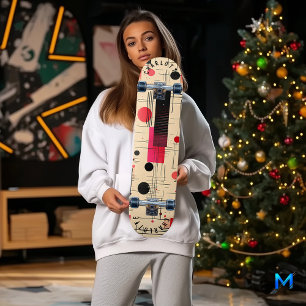 Abstracte geometrie met rode en zwarte accenten persoonlijk skateboard