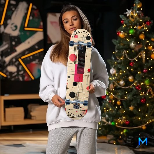 Abstracte geometrie met rode en zwarte accenten persoonlijk skateboard