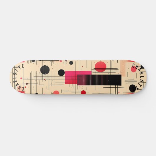 Abstracte geometrie met rode en zwarte accenten persoonlijk skateboard (Horizontaal)