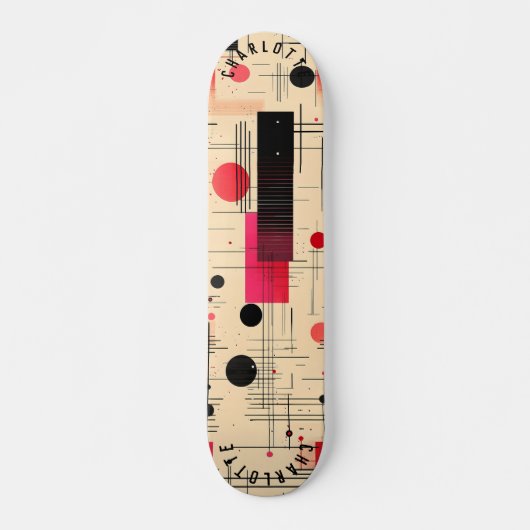Abstracte geometrie met rode en zwarte accenten persoonlijk skateboard (Voorkant)