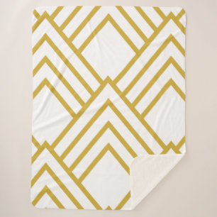 Abstracte geometrie, wit en goud sherpa deken