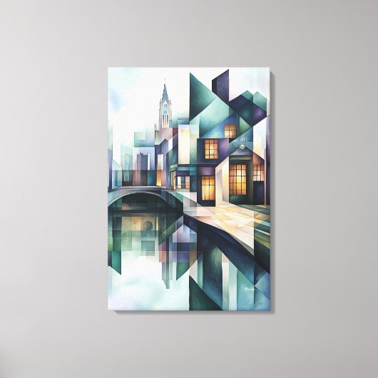 Abstracte geometrische Amsterdamse skyline met gra Canvas Afdruk (Voorkant)