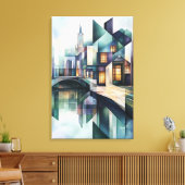 Abstracte geometrische Amsterdamse skyline met gra Canvas Afdruk (Insitu (Woonkamer))