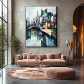 Abstracte geometrische Amsterdamse skyline met gra Canvas Afdruk