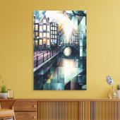 Abstracte geometrische Amsterdamse skyline met gra Canvas Afdruk (Insitu (Woonkamer))