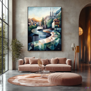 Abstracte Geometrische Barcelona Silhouet Canvas Afdruk
