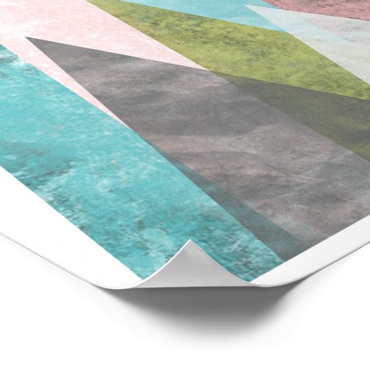 Abstracte Geometrische bergen 2, turkooizen & roze Poster (Hoek)