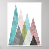 Abstracte Geometrische bergen 2, turkooizen & roze Poster (Voorkant)
