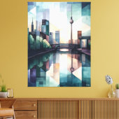 Abstracte geometrische Berlijnse skyline met tv-to Canvas Afdruk (Insitu (Woonkamer))
