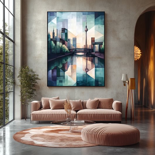 Abstracte geometrische Berlijnse skyline met tv-to Canvas Afdruk