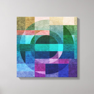 Abstracte geometrische blauwe groene roze cirkel t canvas afdruk