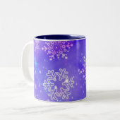 Abstracte geometrische blauwe sneeuwvlokken tweekleurige koffiemok (Voorkant links)