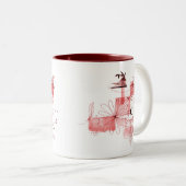 Abstracte geometrische bloemen laten zwarte schoft tweekleurige koffiemok (Voorkant rechts)