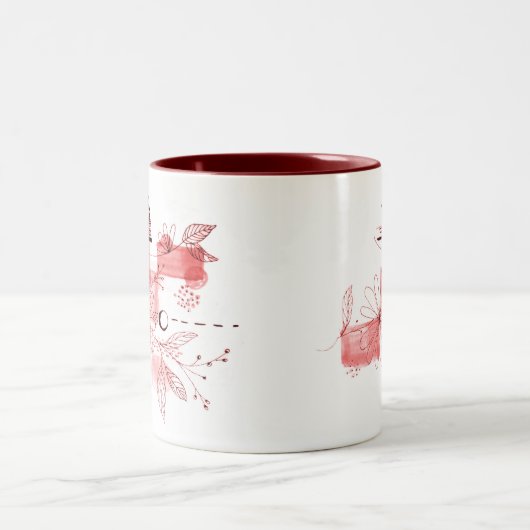 Abstracte geometrische bloemen laten zwarte schoft tweekleurige koffiemok (Center)