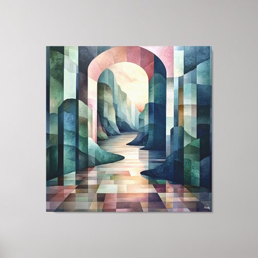 Abstracte geometrische boog met Serene River Canvas Afdruk (Voorkant)