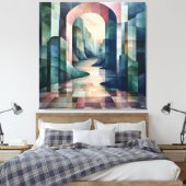 Abstracte geometrische boog met Serene River Canvas Afdruk (Insitu (Slaapkamer))