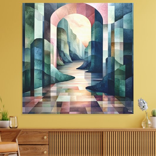 Abstracte geometrische boog met Serene River Canvas Afdruk (Insitu (Woonkamer))
