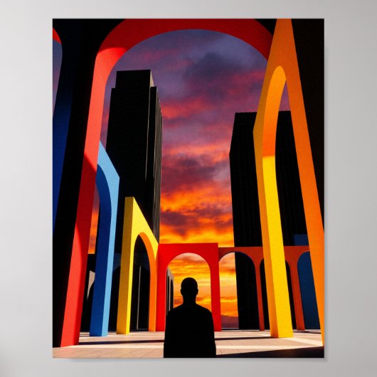 "Abstracte Geometrische Boog Stads Silhouet bij Zo Poster (Voorkant)