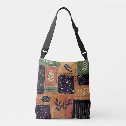 Abstracte geometrische cirkels en bladeren | crossbody tas (Voorkant)
