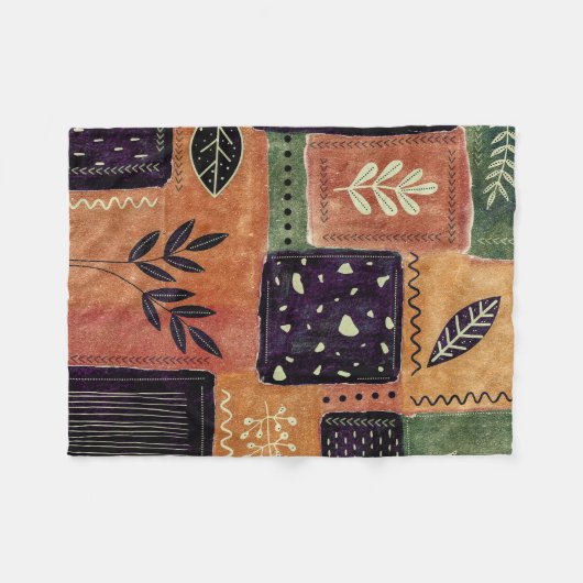 Abstracte geometrische cirkels en bladeren | fleece deken (Voorkant (Horizontaal))
