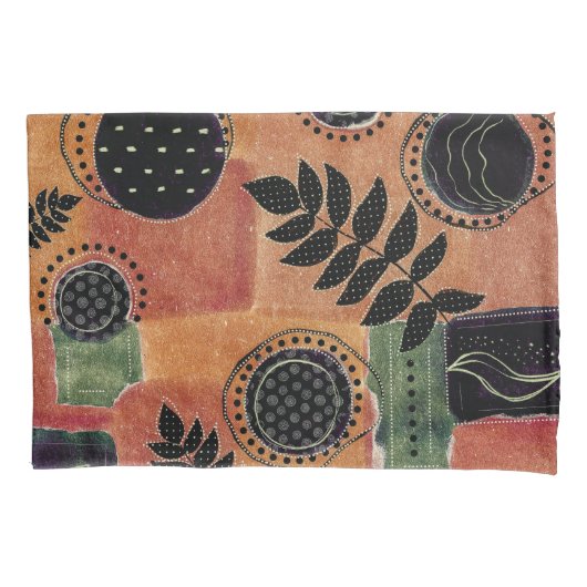 Abstracte geometrische cirkels en bladeren | kussensloop (Voorkant-Links)