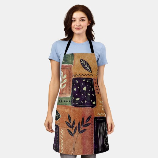 Abstracte geometrische cirkels en bladeren | schort (Gedragen)