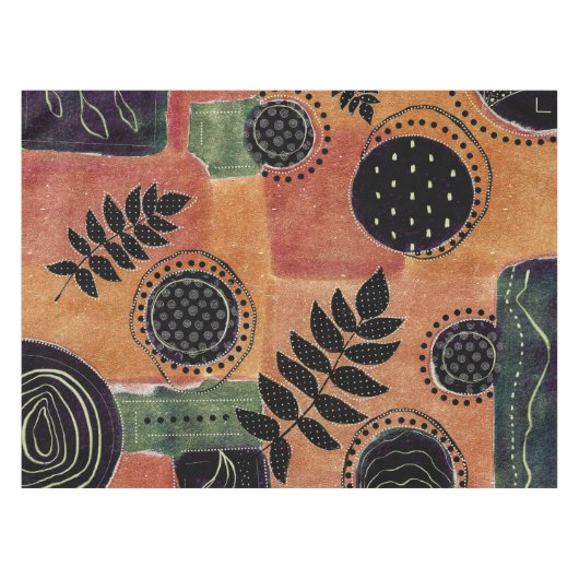 Abstracte geometrische cirkels en bladeren | tafelkleed (Voorkant (Horizontaal))