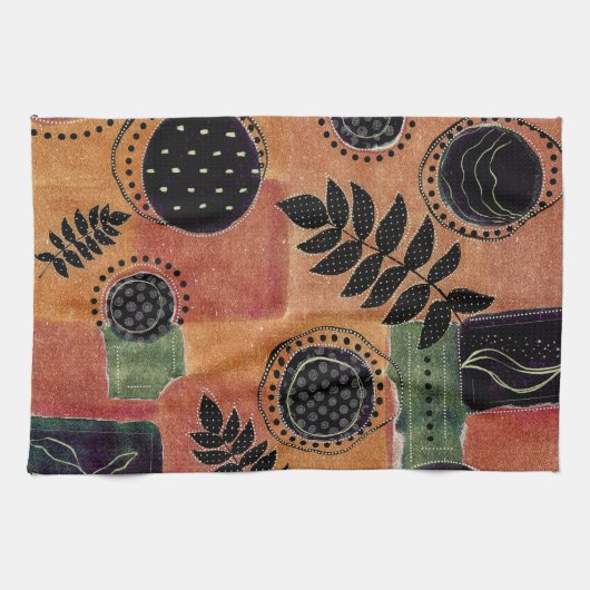 Abstracte geometrische cirkels en bladeren | theedoek (Horizontaal)