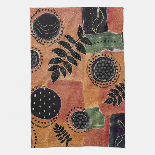 Abstracte geometrische cirkels en bladeren | theedoek (Verticaal)