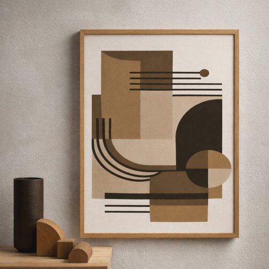 Abstracte geometrische compositie in aardetinten poster