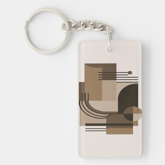 Abstracte geometrische compositie in aardetinten sleutelhanger (Voorkant)