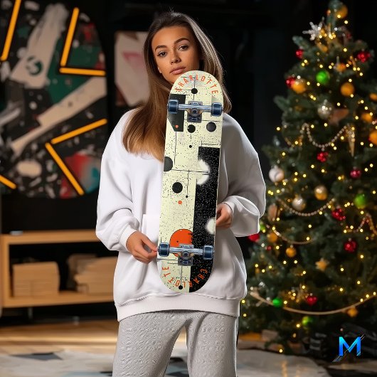 Abstracte geometrische crème en Oranje skateboard