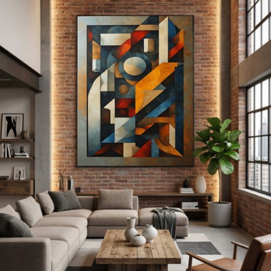 Abstracte Geometrische Cubistische Moderne Canvas Afdruk