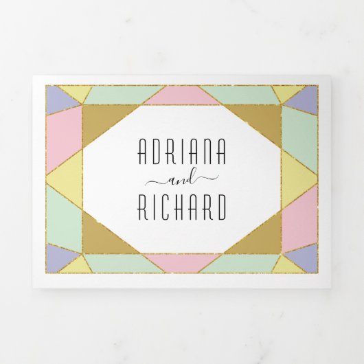 Abstracte geometrische diamant moderne bruiloft drieluik uitnodiging (Cover)