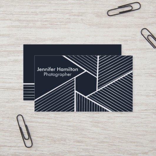 Abstracte geometrische donkerblauwe fotograaf visitekaartje (Voorkant / Achterkant in situ)