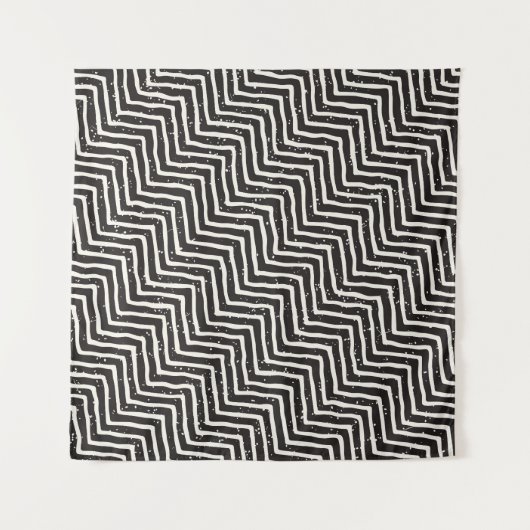 Abstracte geometrische doodle: zwart wit patroon wandkleed (Voorkant)