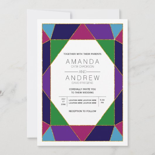 Abstracte geometrische edelstenen bruiloft kaart (Voorkant)