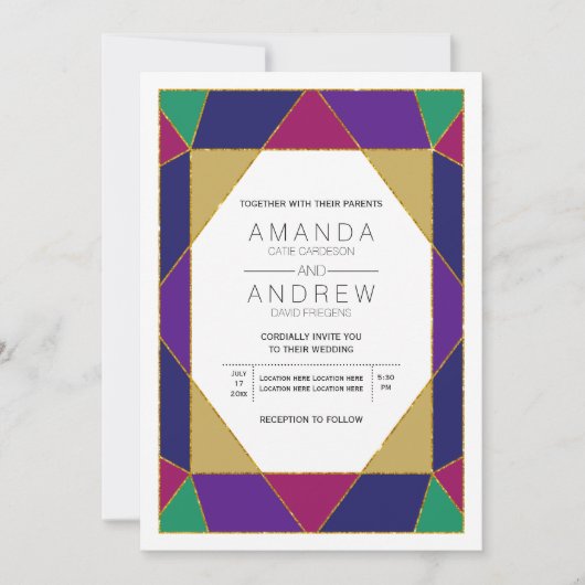 Abstracte geometrische edelstenen moderne bruiloft kaart (Voorkant)