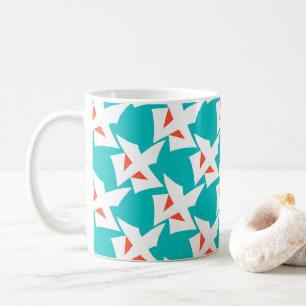 Abstracte geometrische figuren turquoise met oranj koffiemok