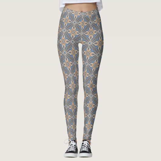 Abstracte geometrische Floral print grijze Legging (Voorkant)
