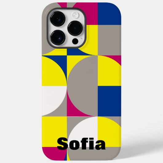 Abstracte geometrische fuchsia citroengeel blauw n Case-Mate iPhone case (Achterkant)